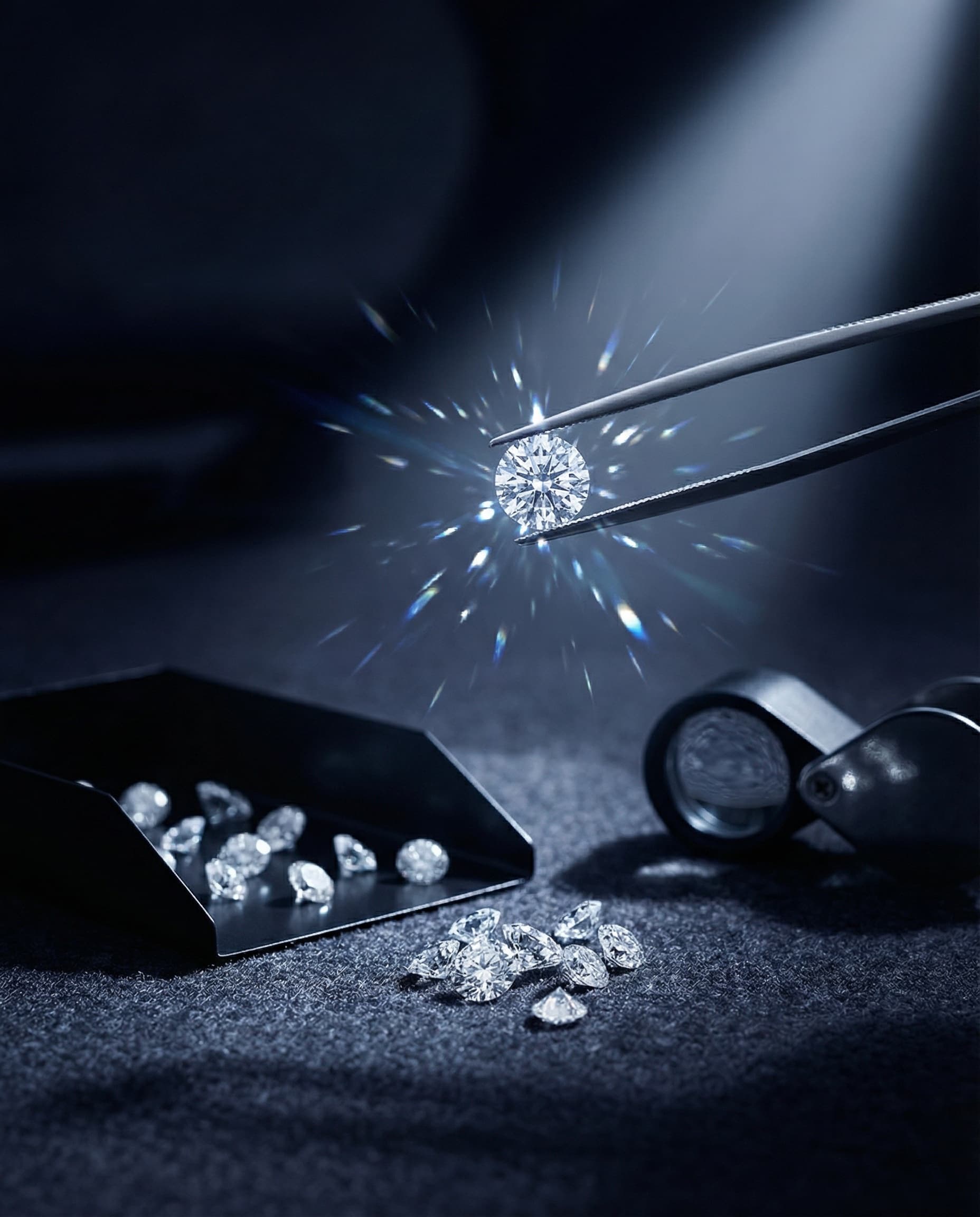 Loose diamonds and precious gemstones on dark surface