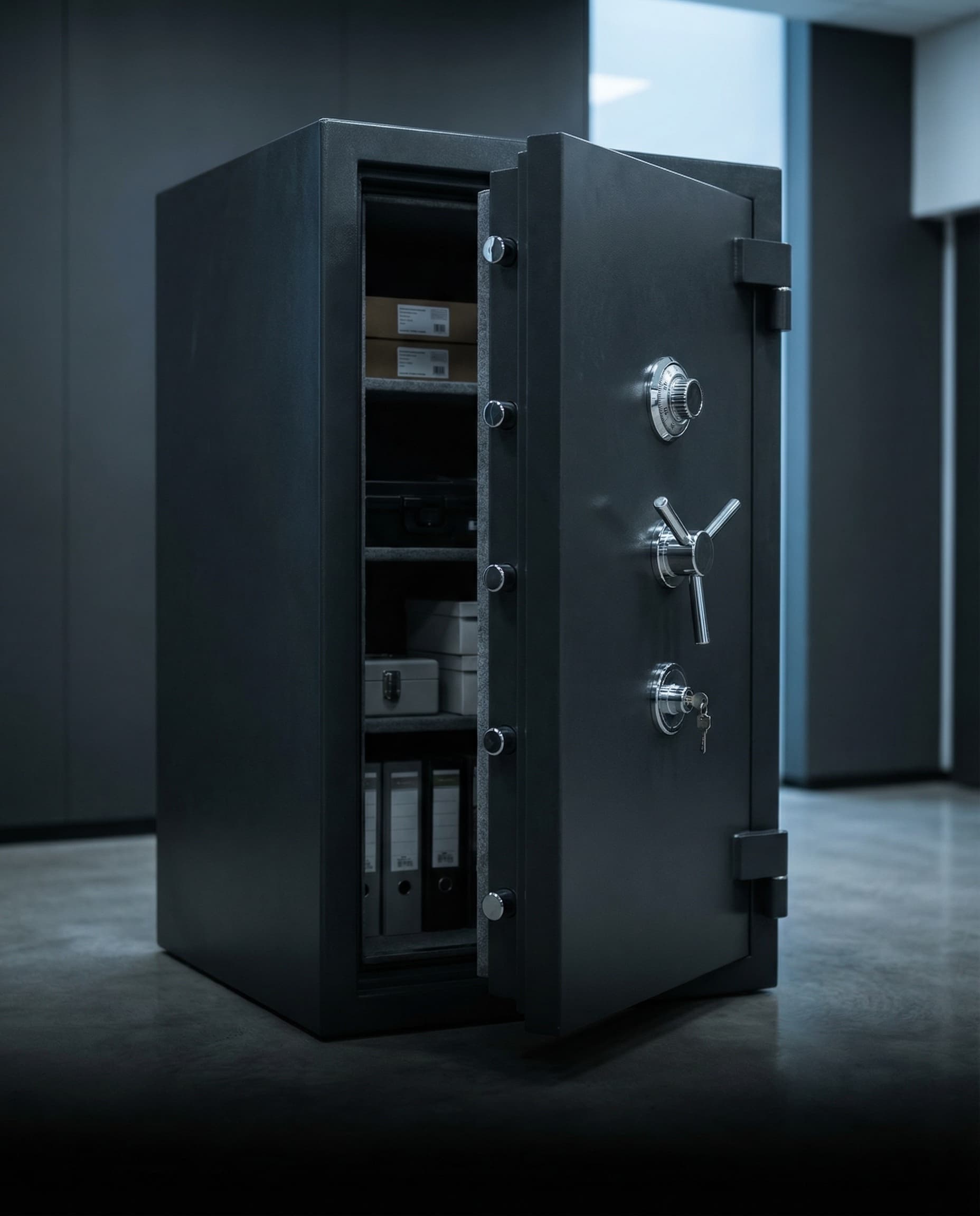 Large high security safe with combination lock and locking bolts